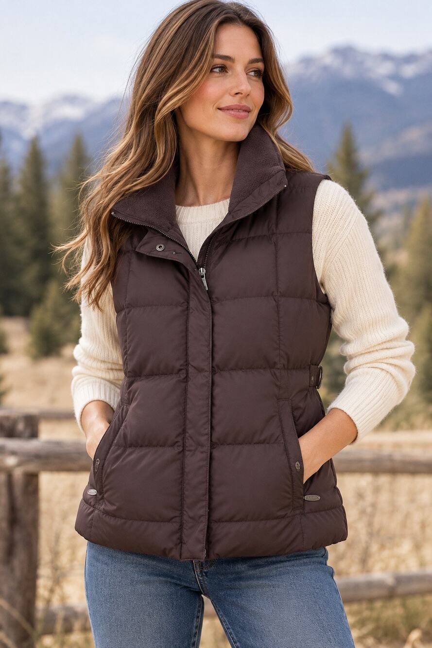 Eddie Bauer Women’s Medium 700 Fill Goose Down Puffer Vest Brown